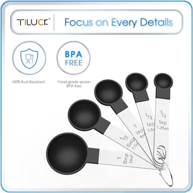 TILUCK Measuring Cups & Spoons Set, Stackable Cups and Spoons, Nesting Measure Cups with Stainless Steel Handle, Kitchen Gadgets for Cooking & Baking (Black) - Image 5