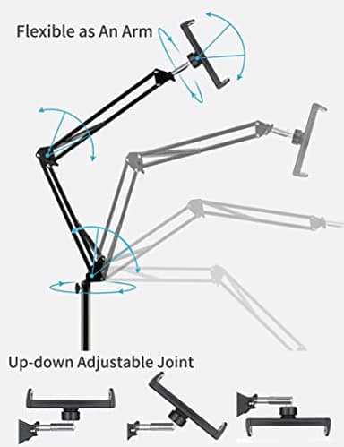 BluuSuuk Tablet Floor Stand with Double Weight Base, Overhead Bed Phone Mount Height Adjustable Arm Stretchable Stand Holder, Compatible with iPad Mini Air Pro, Galaxy Tab, Kindle, Switch, Cell Phones - Image 5