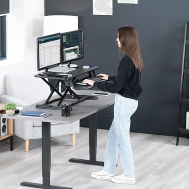 VIVO 36 inch Desk Converter, K Series, Height Adjustable Sit to Stand Riser, Dual Monitor and Laptop Workstation with Wide Keyboard Tray, Black, DESK-V036KB - Image 9