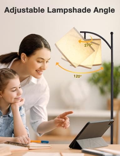 Ambimall 60" Floor Lamps for Living Room with 3 Color Temperatures, Standing Lamp Tall with Adjustable Linen Shade, Tall Lamps for Living Room Bedroom Office Classroom Dorm Room(9W Bulb Included) - Image 3