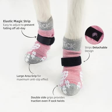 PUPTECK Anti-Slip Dog Socks with Double Sides Grips for Small Medium Large Dogs Hardwood Floors Prevents Licking, Dog Shoes for Hot Pavement Traction Control Paw Protector for Senior Dogs, Pink XS - Image 2