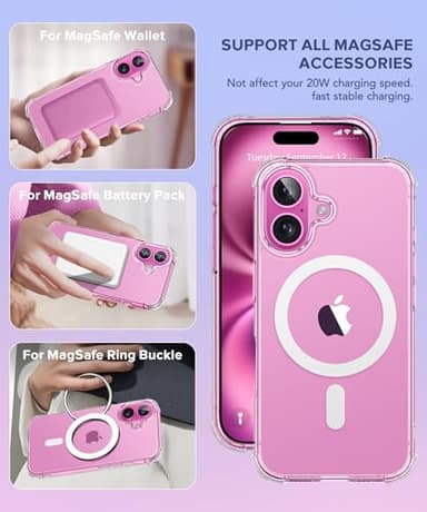 BERFY Compatible with iPhone 16 Case Glitter, [3 in 1] with Screen Protector + Camera Lens Protector, [Non-Yellowing] Clear Sparkle Slim Shockproof Hard Phone Cover for Women 6.1", Transparent - Image 4