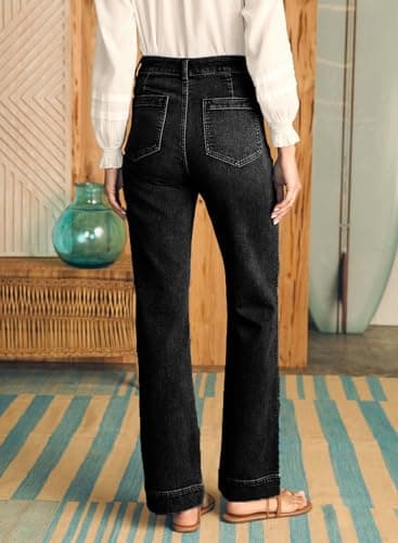 Astylish Women's Wide Leg Jeans High Waisted Stretchy Straight Leg Jeans Loose Denim Pants with Pocket Size 14 Black - Image 4