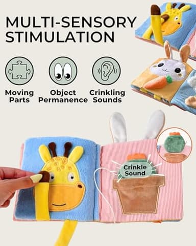 Cute Soft Baby Book with Mirror, Activities, Touch and Feel & Crinkle Pages - Interactive Sensory Cloth Toy for Babies 0-6, 6-12 & 12-18 Months - Adorable Animal Themes for Early Development - Image 3