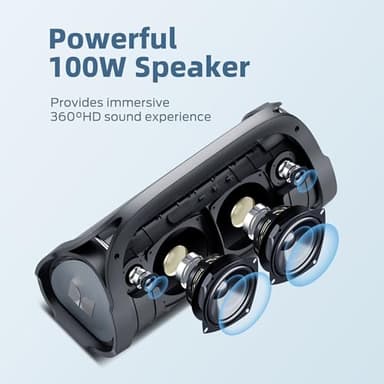 Monster Adventurer Max Bluetooth Speaker, IPX7 Waterproof Portable Speaker with Double Subwoofer, 100W Stereo Sound and Rich Bass, Wireless Outdoor Speakers for Home, Beach, 24H Play, Silver - Image 2