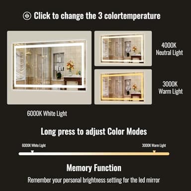 LED Bathroom Mirror, 30x40 Inch White Framed Gradient Front and Backlit Vanity Mirror, Anti-Fog, Dimmable, Wall Mounted Horizontal/Vertical Lighted Mirror,LED Vanity Mirror - Image 4