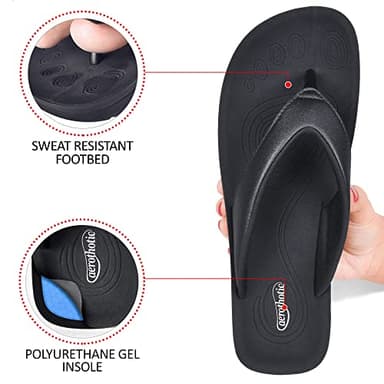 AEROTHOTIC Slip On Recovery Footwear Plantar Fasciitis Flip Flops for Women Yoga Mat Outdoor Walking Beach Ladies Arch Support Summer Thong Dressy Casual Sandals Pearly Black, Size 9 - Image 5