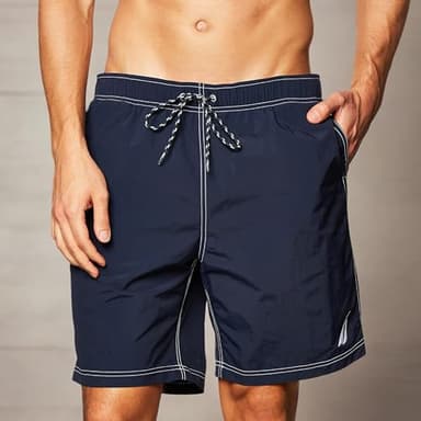 Nautica Men's Standard Solid Quick Dry Classic Logo Swim Trunk, Navy, Large - Image 4