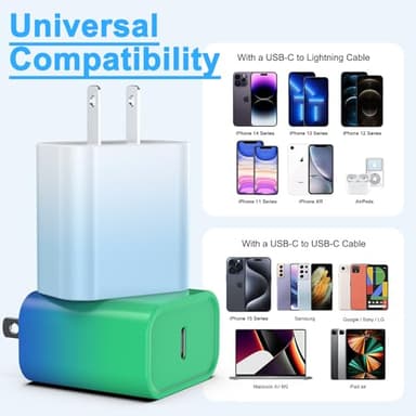 2Pack USB C Charger Block 20W, iGENJUN USB-C Power Adapter - iPhone Charger with Fast Charging Capability, Type C Wall Charger for iPhone 17/17 Air/17 Pro Max/16 Series, Galaxy, Pixel, Pad - Gradient - Image 4