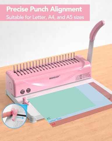 MAKEASY Binding Machine, 21-Hole, Comb Binding Machines with 100PCS Comb Bindings Spines, Comb Binder for Letter Size, A4, A5 Paper - Image 2