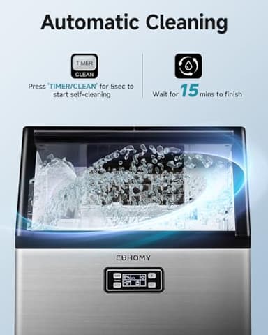 EUHOMY Commercial Ice Maker Machine, 100lbs/24H Stainless Steel Under Counter ice Machine with 33lbs Ice Storage Capacity, Freestanding Ice Maker. - Image 5