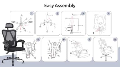 Ergonomic Office Chair - High-Back Home Office Chair with Headrest, Adjustable Arms, 90-135° Tilt Mechanism, Wide Seat Cushion, Large Size Mesh Chairs for Men and Women, Black Task Chair - Image 7