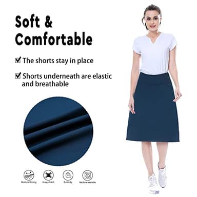 beroy Women Skorts Skirts with Three Pockets,Skirted Leggings for Women(L Navy) - Image 4