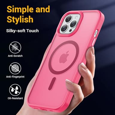Temdan for iPhone 15 Pro Max Case [Compatible with MagSafe] [Military-Grade Drop Protection] [Anti-Fingerprint] [Anti-Scratch] Slim Silky-Soft Touch Translucent Matte Case 6.7 inch, Hot Pink - Image 6