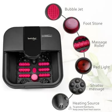 Beinilai Collapsible Foot Spa,Foot Bath with Heat and Massage and Bubble Jets,Foot Soak Tub with Six Non Motorized Rollers,Acupressure Massage Points,Red Light and Removable Pumice Stone - Image 2