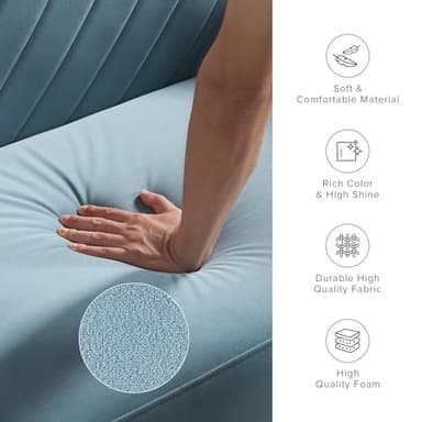 mopio 76.8" Futon Sofa Bed, Small Couch, Sleeper, Loveseat, Mid Century Modern Futon Couch, Sofa Cama, Couches for Living Room (Sky Blue Premium Velvet) - Image 4