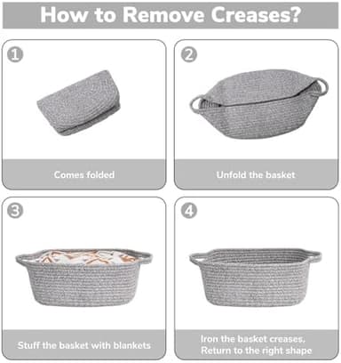 CHICVITA Storage Basket for Gifting, Small Woven Basket for Towels, Cute Baskets for Baby, Nursery, Decorative Rope Baskets for Living Room, Grey, 13 x 9.8 x 5 inches - Image 6