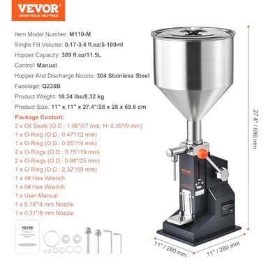VEVOR Manual Paste Liquid Filling Machine, 5-100ml Adjustable Bottle Filling Machine, Stainless Steel Liquid Filler with 11.5L Hopper for Milk Water Juice Shampoo Honey - Image 7
