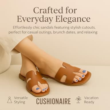 CUSHIONAIRE Voyage Cutout Strap Slides for Women, Slip On Summer Flats, Trendy Footwear, Comfortable Vacation Style Sandals for Women 2025, WHISKEY 11W - Image 6