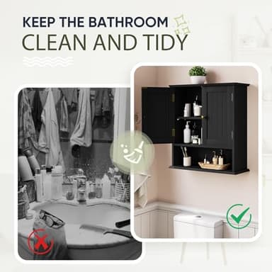 Smuxee Black Wall Cabinet, Small, 2-Door Medicine Cabinet with Adjustable Shelves, Over Toilet, For Kitchen and Laundry Rooms - Image 8