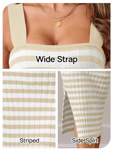 MEROKEETY Women's 2025 Summer Bodycon Midi Dress Vacation Sleeveless Ribbed Knit Striped Sweater Dresses, Apricot, XS - Image 5