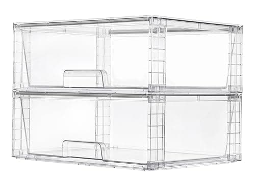 Vtopmart 2 Pack Large Stackable Storage Drawers,Easily Assemble Clear Acrylic Bathroom Closet Undersink Organizers,Plastic Storage Bins for Cabinet,Kitchen Pantry,Medicine Organization - Image 1