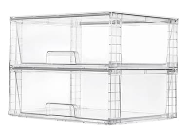 Vtopmart 2 Pack Large Stackable Storage Drawers,Easily Assemble Clear Acrylic Bathroom Closet Undersink Organizers,Plastic Storage Bins for Cabinet,Kitchen Pantry,Medicine Organization - Image 1