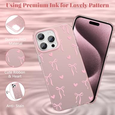ZTOFERA for iPhone 14 Pro Case,Cute Pink Ribbon Bow Tie Planet Star Floral Aesthetic Phone Case,Trendy Slim Hard IMD Shockproof Protective Bumper Phone Cover for Women Girls,Heart - Image 3