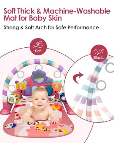 dearlomum Baby Play Mat Baby Gym,Funny Play Piano Tummy Time Baby Activity Mat with 5 Infant Sensory Baby Toys, Music and Lights Boy & Girl Gifts for Newborn Baby 0 to 3 6 9 12 Months (Pink) - Image 5