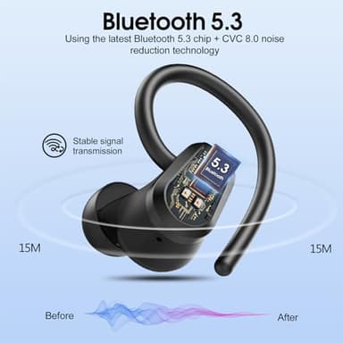 Wireless Earbuds, Sport Headphones Bluetooth 5.3, Ear buds Wireless Earbuds Bluetooth, 50H Playtime HD Stereo Noise Cancelling Headphones, Dual LED Display IP7 Waterproof Running Earphones, Deep Black - Image 2