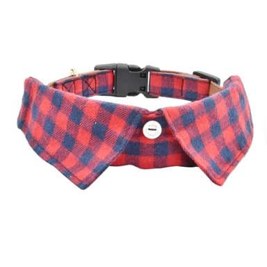 Cotton Dog Collar with Bowtie, Comfortable Adjustable Cute Lapel Design Dog Bow Tie Collar for Small Medium Large Boys and Girls Pets(Red Blue, M(12-17in) - Image 1