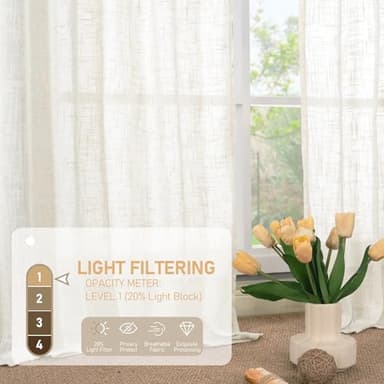 LAMIT Semi Sheer Cream Linen Curtains 36 Inch Length 2 Panels, Light Filtering Panels Back Tab and Rod Pocket Neutral Drapes for Bathroom/Kitchen/Loft Room, 34 x 36 Inch - Image 5
