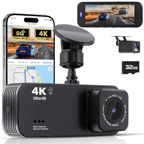 Dash Cam Front and Rear, 4K+1080P Dual Dash Camera for Cars with 5G WiFi, Built-in 32GB Card, Night Vision, G-Sensor, 24H Parking Mode - Image 1