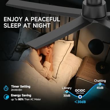 ocioc 52 inch Ceiling Fans with Lights, Large Air Volume Ceiling Fans with Reversible Quiet DC Motor and Remote（Black） - Image 6