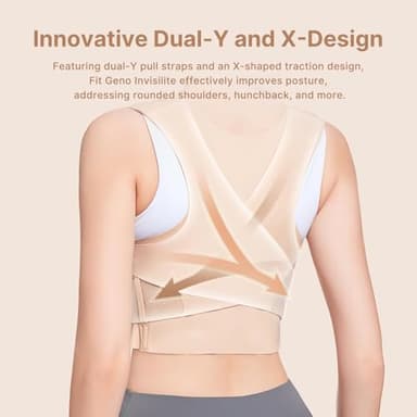 Fit Geno Posture Corrector for Women Invisilite: Invisible Lightweight Back Brace for Neck Shoulder & Upper Back Pain Relief - Improve Posture Correct Hunchback Slouching Under Clothes Medium - Image 2