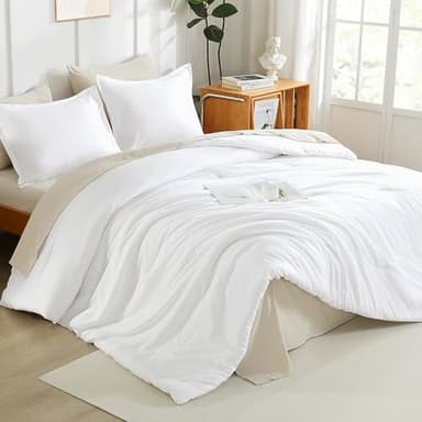 Litanika White Comforter King Size, 3 Pieces Lightweight Solid Bedding Comforter Set, All Season Fluffy Bed Set (104x90In Comforter & 2 Pillowcases) - Image 4