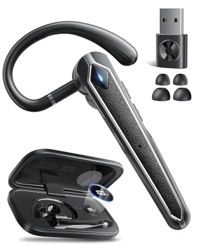 Eigsupia Bluetooth Headset V5.4, Wireless Bluetooth Earpiece with USB Dongle and Charging Case, Hands Free Noise Canceling Headphones with Dual-Mic for Computer Cell Phones Trucker Home Office Work - Image 1
