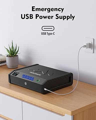 HOLEWOR Gun Safe, Biometric Gun Safes for Pistols with LCD Display of Temperature Humidity, Fingerprint Quick Access Pistol Safe Solid Handgun Safe with USB C Port - Image 3