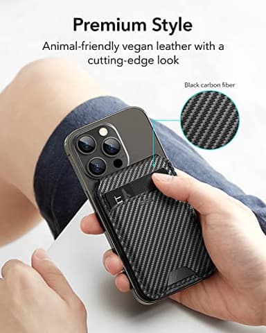 ESR for MagSafe Wallet, Phone Wallet with Adjustable Stand for iPhone 17/16/15/14/13/12, Not for iPhone 13/12 Mini, 3 Card Holder, Vegan Leather, Black Carbon Fiber - Image 6