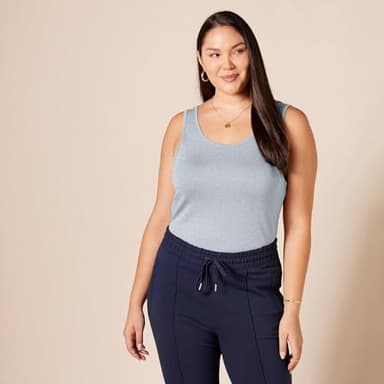 Amazon Essentials Women's Slim-Fit Tank Top, Pack of 2, Charcoal Heather/Ice Blue Heather, X-Small - Image 7