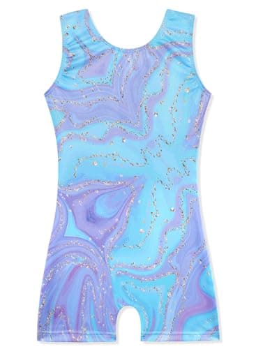HOZIY Gymnastics Leotards for Girls 4t 5t Blue Purple Marble Print Gold Liquid Tumbling Outfits Dance Clothing Clothes Biketard Sparkle - Image 1