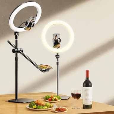 Overhead Phone Mount,Overhead Camera Mount Stand[Anti-Shaking] with 10.5" Ring Light,Desk Stand for iPhone with Ring Light for Video Recording,Zoom Meeting,YouTube,TikTok - Image 1