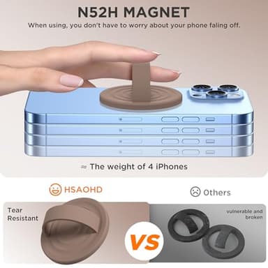 HSAOHD Upgraded Magnetic Phone Grip, Compatible with MagSafe, Silicone Comfy Removable Loop Grip, Phone Grip Finger Ring Holder for Back of Phone for iPhone Pro Max/Plus/16/15/14/13/12, Light Brown - Image 4