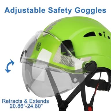 UM ULTRAMAXX Safety Helmet Hard Hat with Visor, Lightweight Vented Work Helmet, 6-Point Adjustable Ratchet Suspension Hardhat for Industrial and Construction (Green with Clear Visor) - Image 2