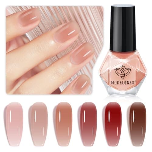 modelones Jelly Nail Polish of 6 Colors Sheer Nude Mini Nail Polish Set Natural Jelly Red Pink Brown Colors Quick Dry Fingernail Polish for DIY Fall Winter Nail Art Salon Home Gift for Women Girl - Image 1
