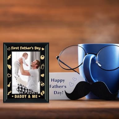 HEYINSHEN First Father's Day Picture Frame for Dad Wood Daddy & Me Photo Frame First Time Dad Gifts from Baby Daughter Son Happy 1st Fathers Day Gift for New Dad 4" X 6" Photo Insert - Image 3