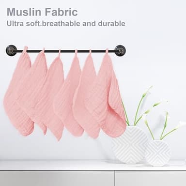 SWEET DOLPHIN 12 Pack Baby Muslin Washcloths - Soft Face Cloths for Newborn, Absorbent Bath Wash Cloths, Wipes, Burp Rag - Toddlers Essentials Stuff, Baby Registry as Shower -10"x10", Pink - Image 4