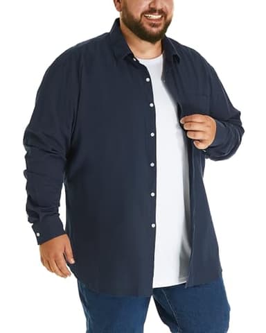 HOdo Big and Tall Mens Cotton Button Down Shirt Navy 5XL - Image 2