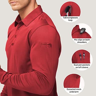 MIER Men's Outdoor Performance Tactical Polo Shirts Long and Short Sleeve, Moisture-Wicking, Red, Large - Image 4