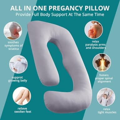 Sasttie Pregnancy Pillows for Sleeping, Jumbo U Shaped Cooling Full Body Pillow with Removable Cover, Pregnant Women Must Haves, Maternity Essential, Light Grey - Image 6